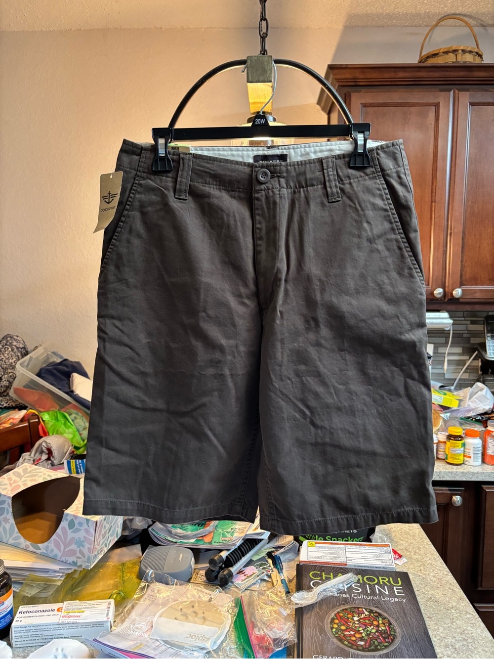 Dockers Men's Dark Khaki Green Flat Front Cotton Shorts